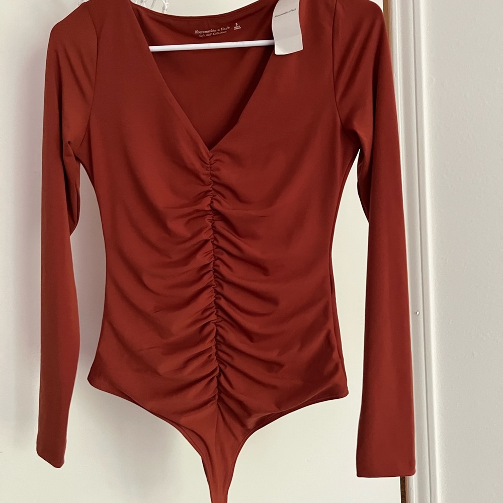 Abercrombie & Fitch Brown Ruched Fitted Bodysuit